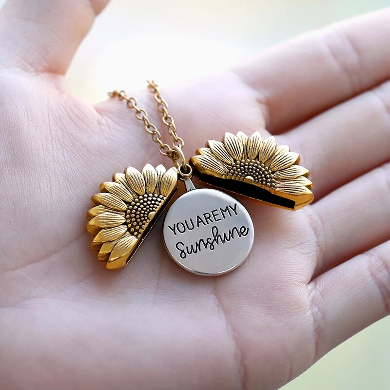 "You're My Sunshine" Sunflower Locket Necklace-2x Silver-State of Style