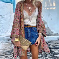Zanzi Boho Cardigan | A Vibrant, Stylish & Breezy Mid-Length Kimono-Pink-S-State of Style