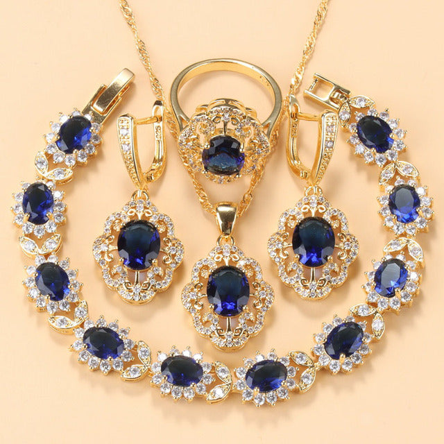 Zauber S | Zirconia Charming Bracelet and Ring-Blue (4-piece set)-6-State of Style