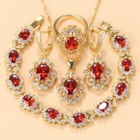 Zauber S | Zirconia Charming Bracelet and Ring-Red (4-piece set)-6-State of Style