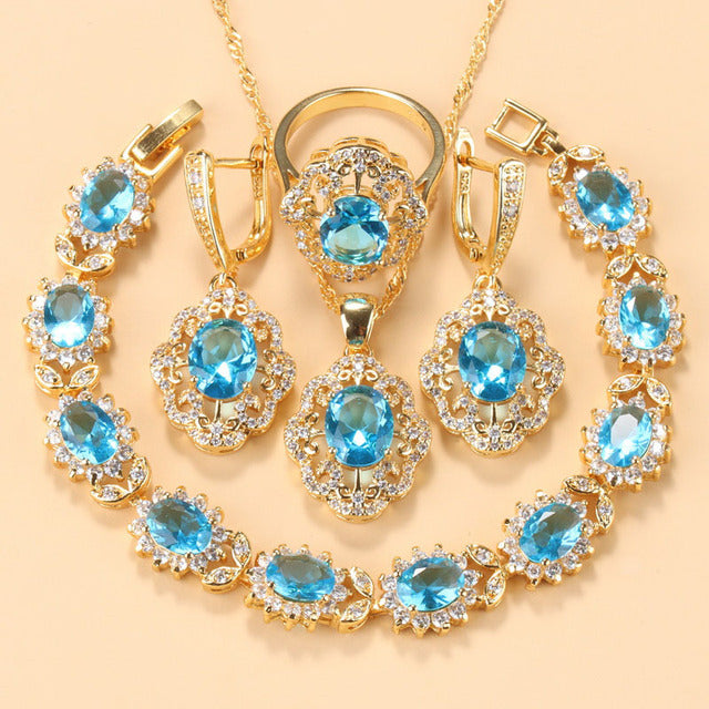 Zauber S | Zirconia Charming Bracelet and Ring-Sky Blue (4-piece set)-6-State of Style