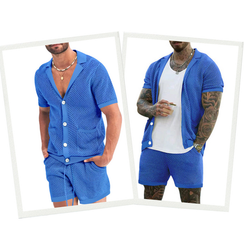 Zayn - Men's Lounge Set | Stylish Short-Sleeve Shirt & Shorts-Blue-S-State of Style
