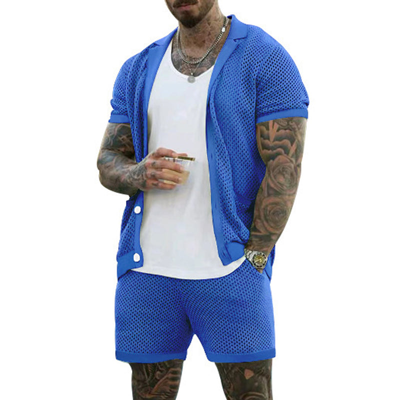 Zayn - Men's Lounge Set | Stylish Short-Sleeve Shirt & Shorts-Blue-S-State of Style