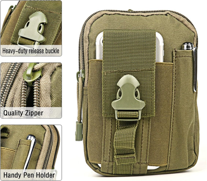 Compact Tactical Molle Pouch with Phone Holster and Utility Pockets – 1+1 FREE