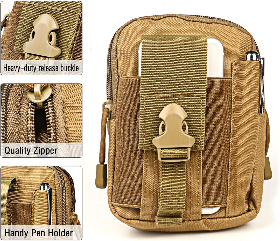 Compact Tactical Molle Pouch with Phone Holster and Utility Pockets – 1+1 FREE