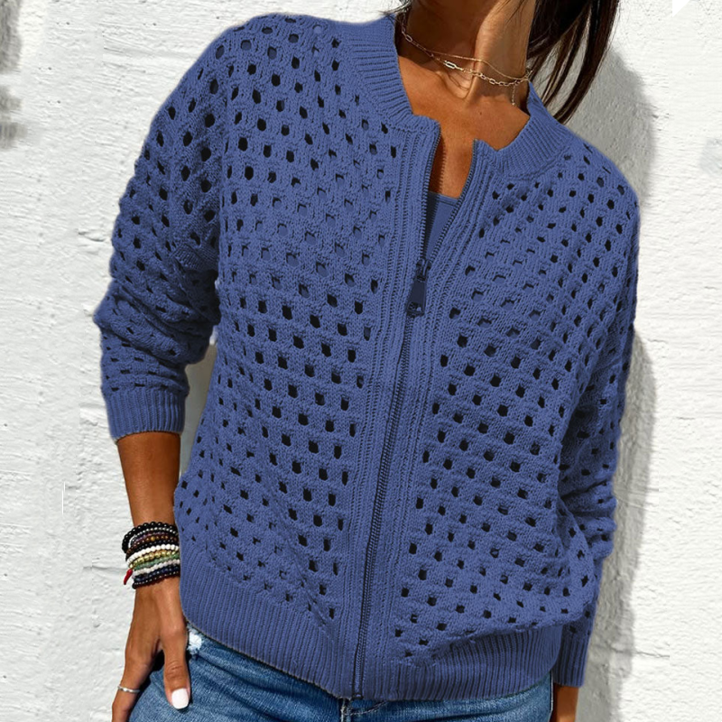 Zipper cardigan with airy structure – Fenja-Blue-S-State of Style