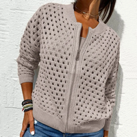 Zipper cardigan with airy structure – Fenja-Khaki-S-State of Style