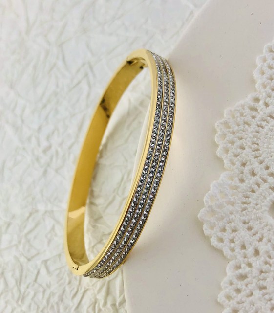 ZIRCON INLAY BRACELET-6m 3-line gold-58-60mm-State of Style