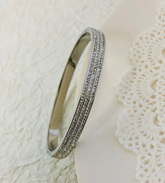 ZIRCON INLAY BRACELET-6m 3-line silver-58-60mm-State of Style