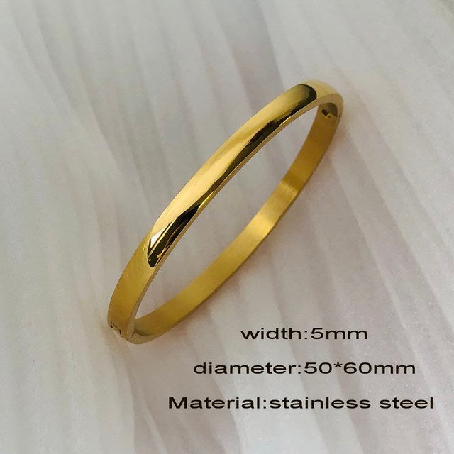 ZIRCON INLAY BRACELET-Shiny Gold-58-60mm-State of Style