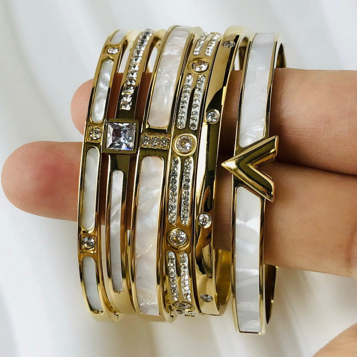 ZIRCON INLAY BRACELET-V-Gold-58-60mm-State of Style