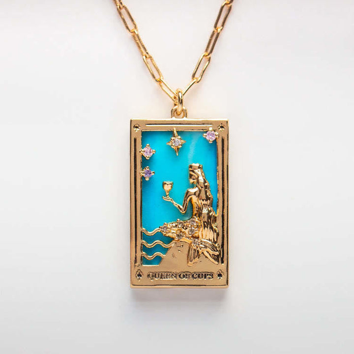 Zirconia Gold-Plated Tarot Drop Pendant Necklace - Amara-Queen of Cups-State of Style