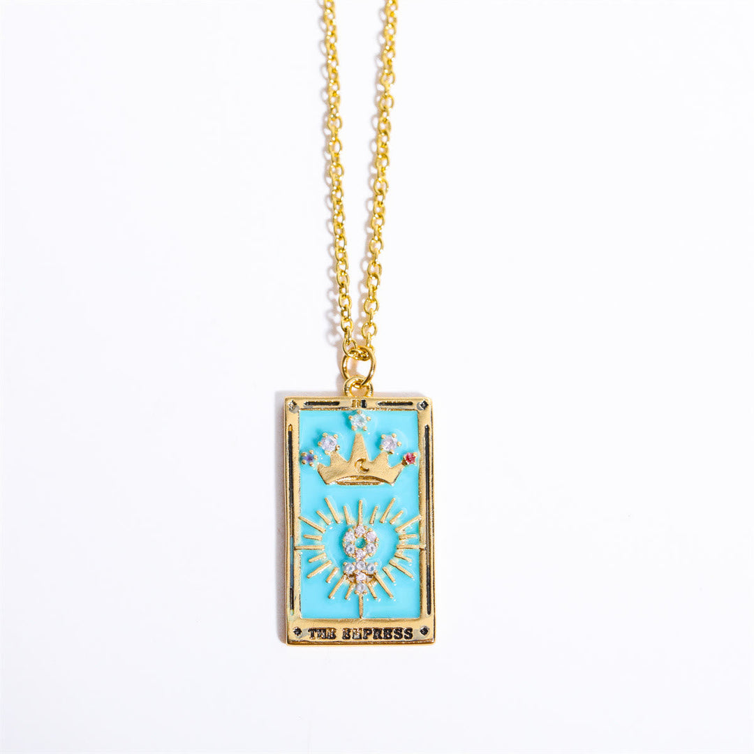 Zirconia Gold-Plated Tarot Drop Pendant Necklace - Amara-The Empress-State of Style