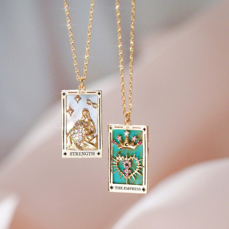 Zirconia Gold-Plated Tarot Drop Pendant Necklace - Amara-The Empress-State of Style