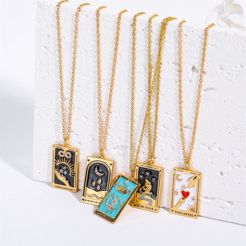 Zirconia Gold-Plated Tarot Drop Pendant Necklace - Amara-The Empress-State of Style