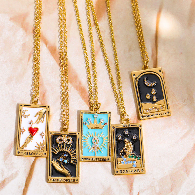 Zirconia Gold-Plated Tarot Drop Pendant Necklace - Amara-The Empress-State of Style