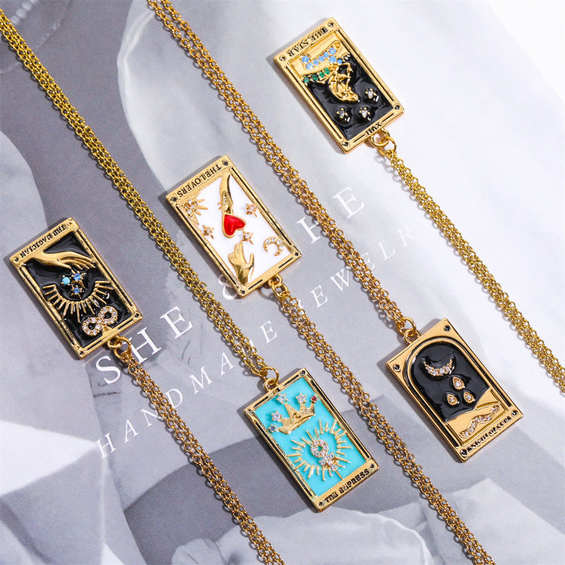 Zirconia Gold-Plated Tarot Drop Pendant Necklace - Amara-The Empress-State of Style