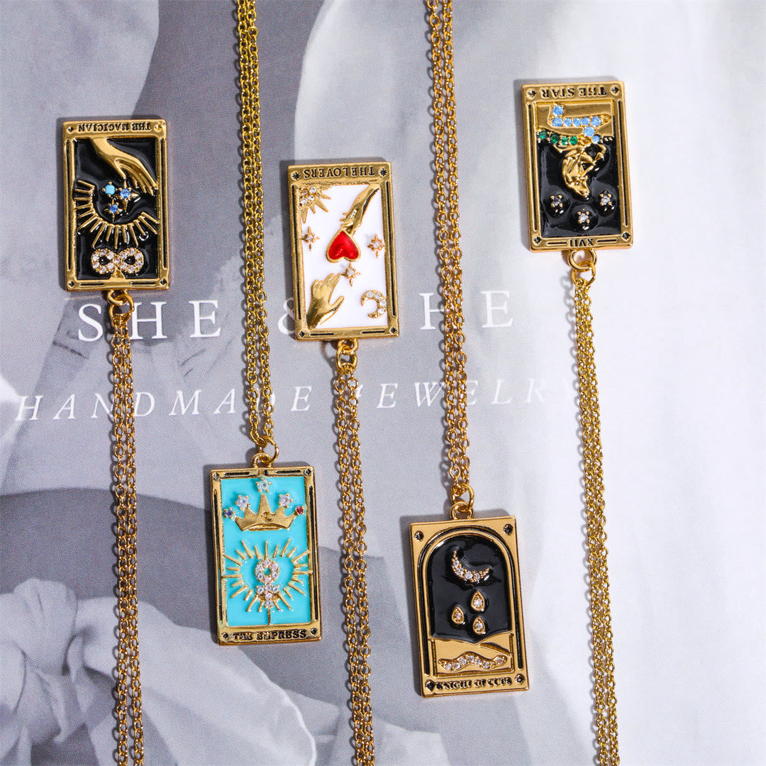 Zirconia Gold-Plated Tarot Drop Pendant Necklace - Amara-The Empress-State of Style