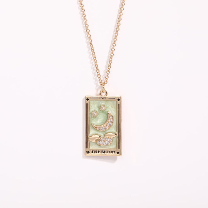 Zirconia Gold-Plated Tarot Drop Pendant Necklace - Amara-The Moon-State of Style