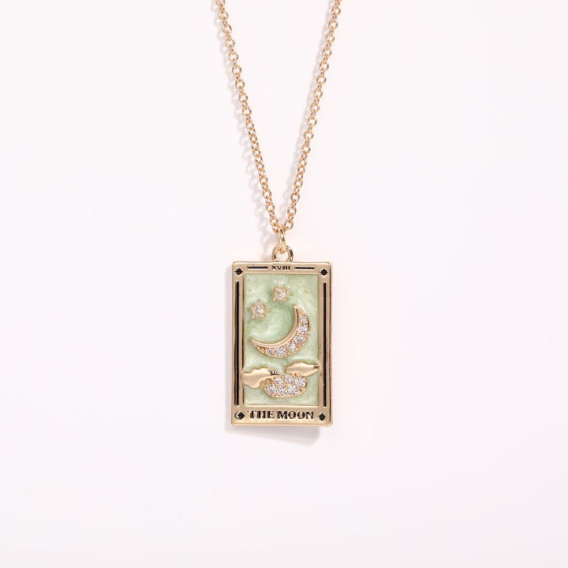 Zirconia Gold-Plated Tarot Drop Pendant Necklace - Amara-The Moon-State of Style