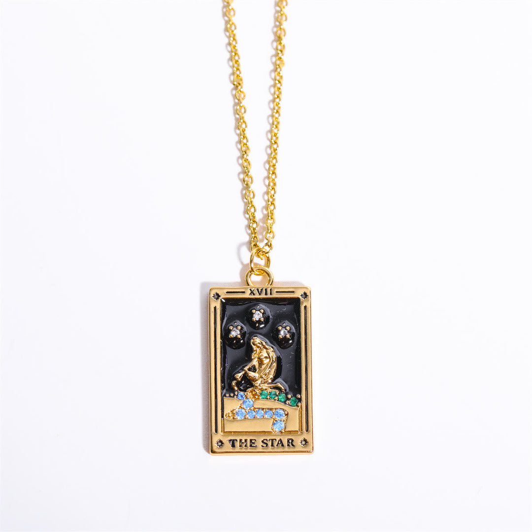 Zirconia Gold-Plated Tarot Drop Pendant Necklace - Amara-The Star-State of Style