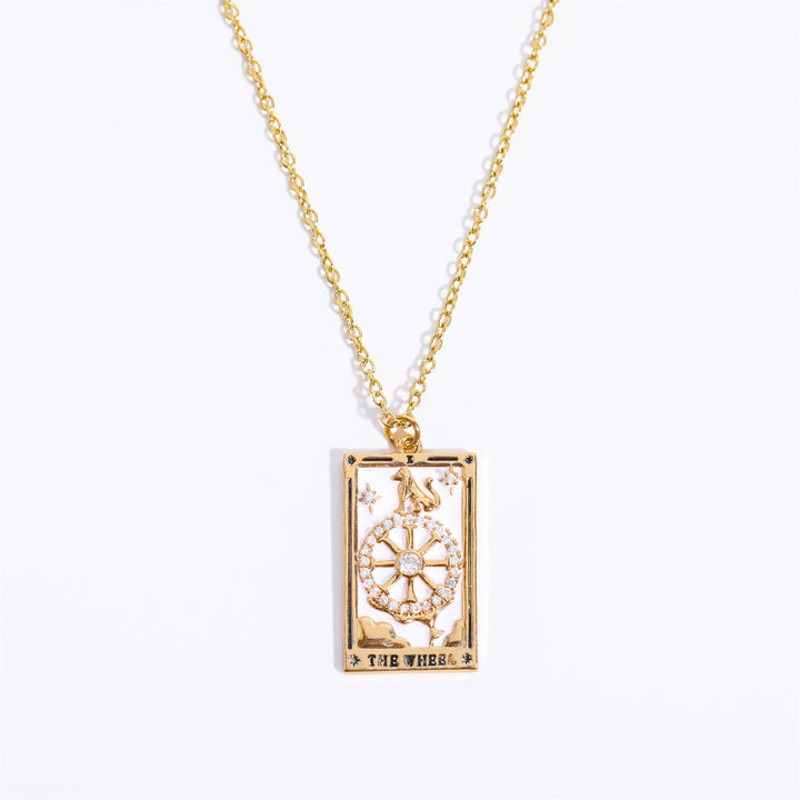 Zirconia Gold-Plated Tarot Drop Pendant Necklace - Amara-The Wheel-State of Style