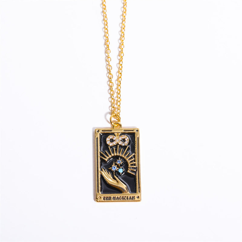 Zirconia Gold-Plated Tarot Drop Pendant Necklace - Amara-The Wizard-State of Style
