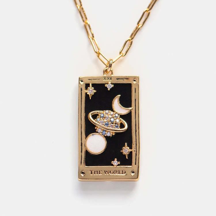 Zirconia Gold-Plated Tarot Drop Pendant Necklace - Amara-The World-State of Style