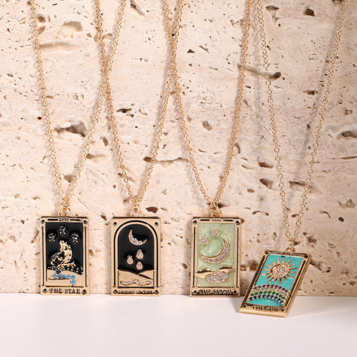 Zirconia Gold-Plated Tarot Teardrop Pendant Necklace – Amara-The Empress-State of Style