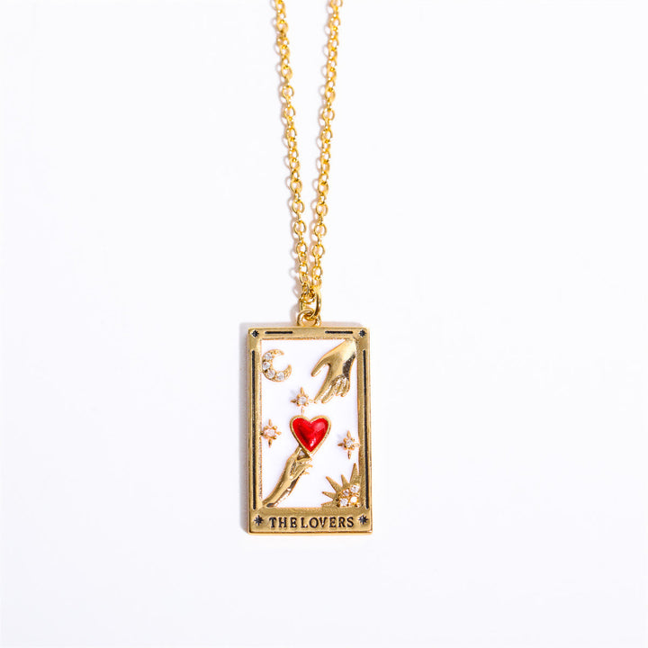 Zirconia Gold-Plated Tarot Teardrop Pendant Necklace – Amara-The Lovers-State of Style