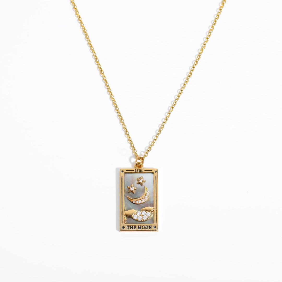 Zirconia Gold-Plated Tarot Teardrop Pendant Necklace – Amara-The Moon (2)-State of Style