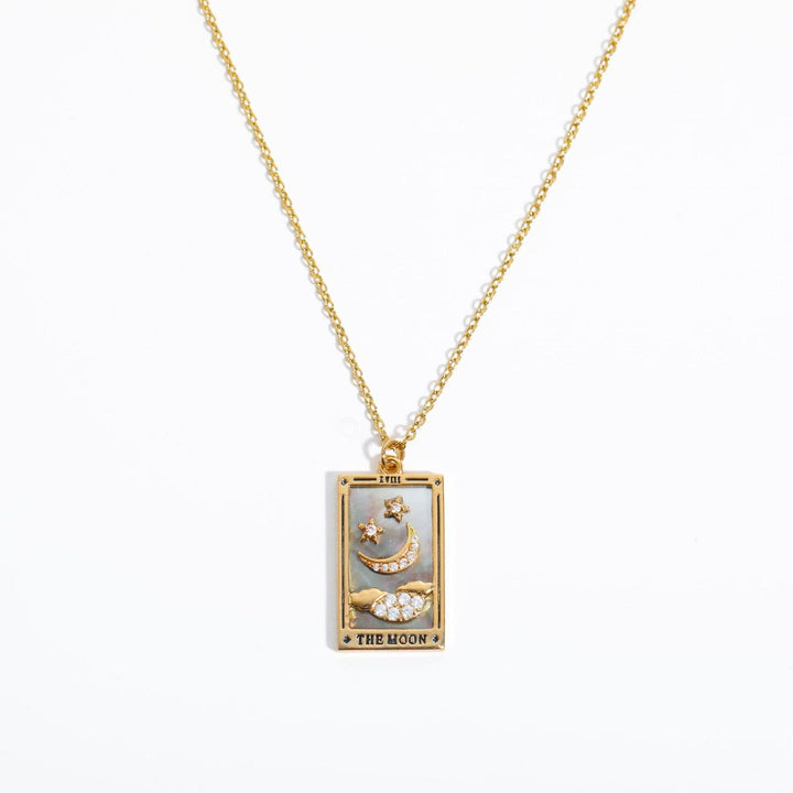 Zirconia Gold-Plated Tarot Teardrop Pendant Necklace – Amara-The Moon (2)-State of Style