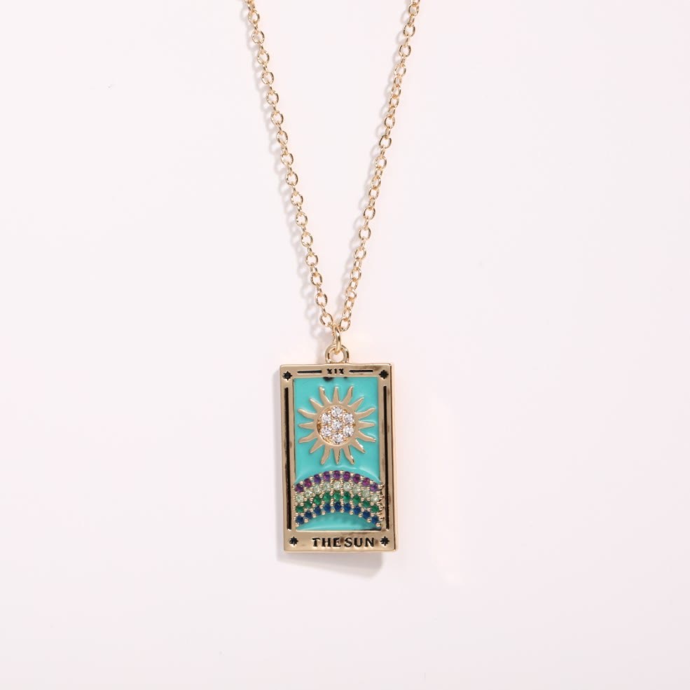 Zirconia Gold-Plated Tarot Teardrop Pendant Necklace – Amara-The Sun-State of Style