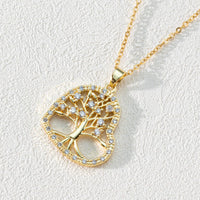 Zirconia Round Hollow Tree of Life Pendant Necklace - Luna-Heart-Shaped White Zirconia & Tree of Life-State of Style