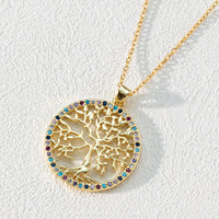Zirconia Round Hollow Tree of Life Pendant Necklace - Luna-Round Colourful Zirconia and Tree of Life-State of Style