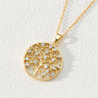 Zirconia Round Hollow Tree of Life Pendant Necklace - Luna-Round White Zirconia and Tree of Life #2-State of Style