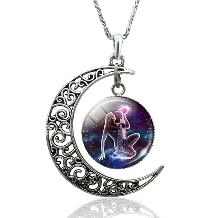 Zodiac Moon Necklace | Celestial Jewellery | Unique Pendant-Aquarius-State of Style