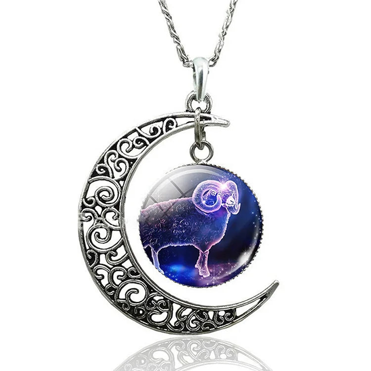Zodiac Moon Necklace | Celestial Jewellery | Unique Pendant-Aries-State of Style